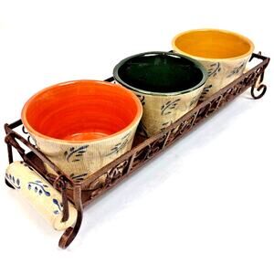 Boston Warehouse Condiment Serving Set Kate McRostie Stoneware Bowls OrnateTray